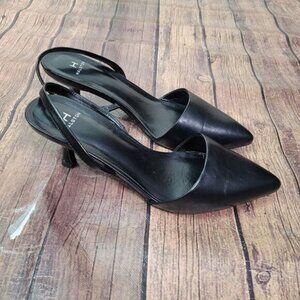 H Halston Womens Valencia Heels Black 8 3&quot; Kitten Heel Slingback